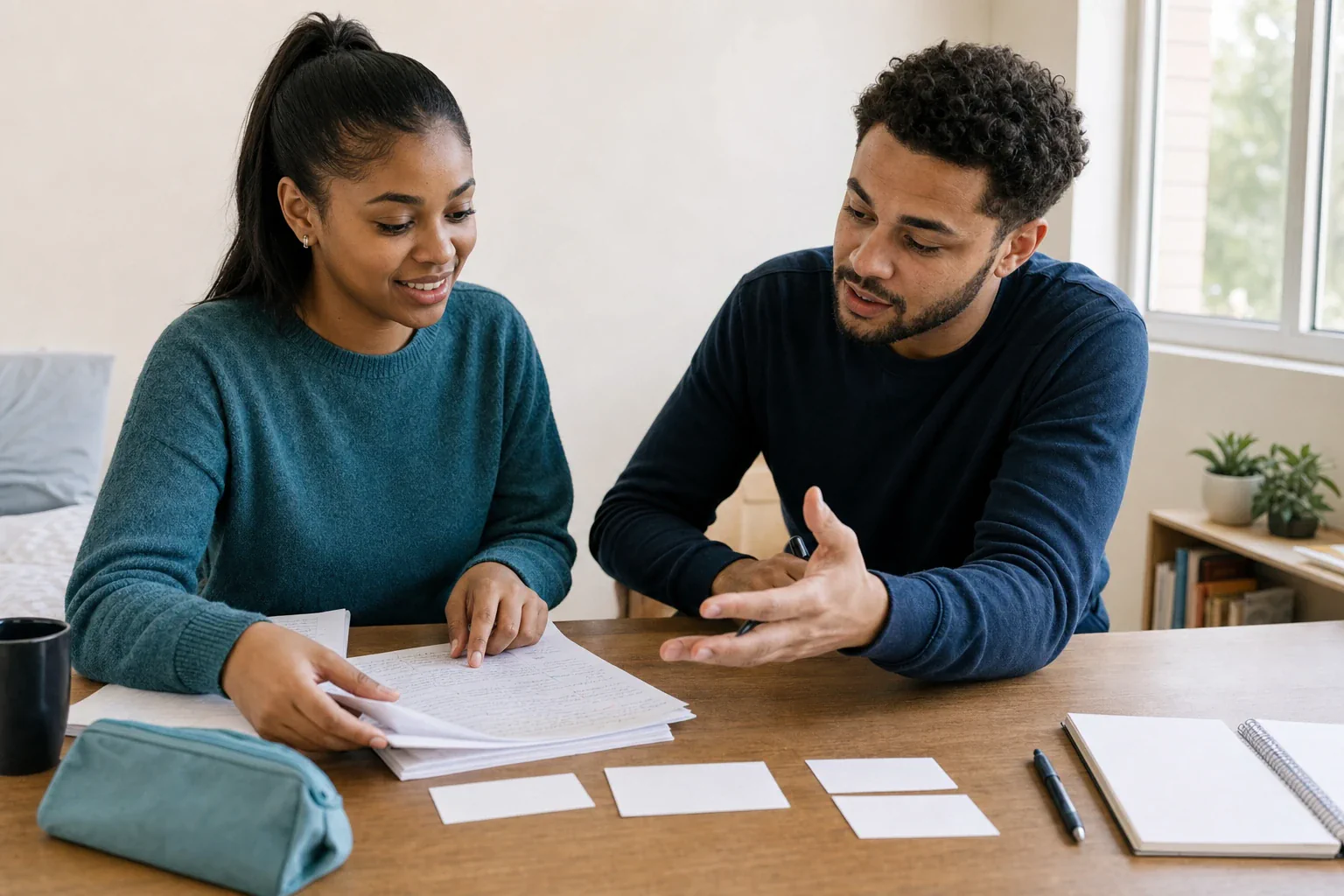 A university student and tutor planning coursework together