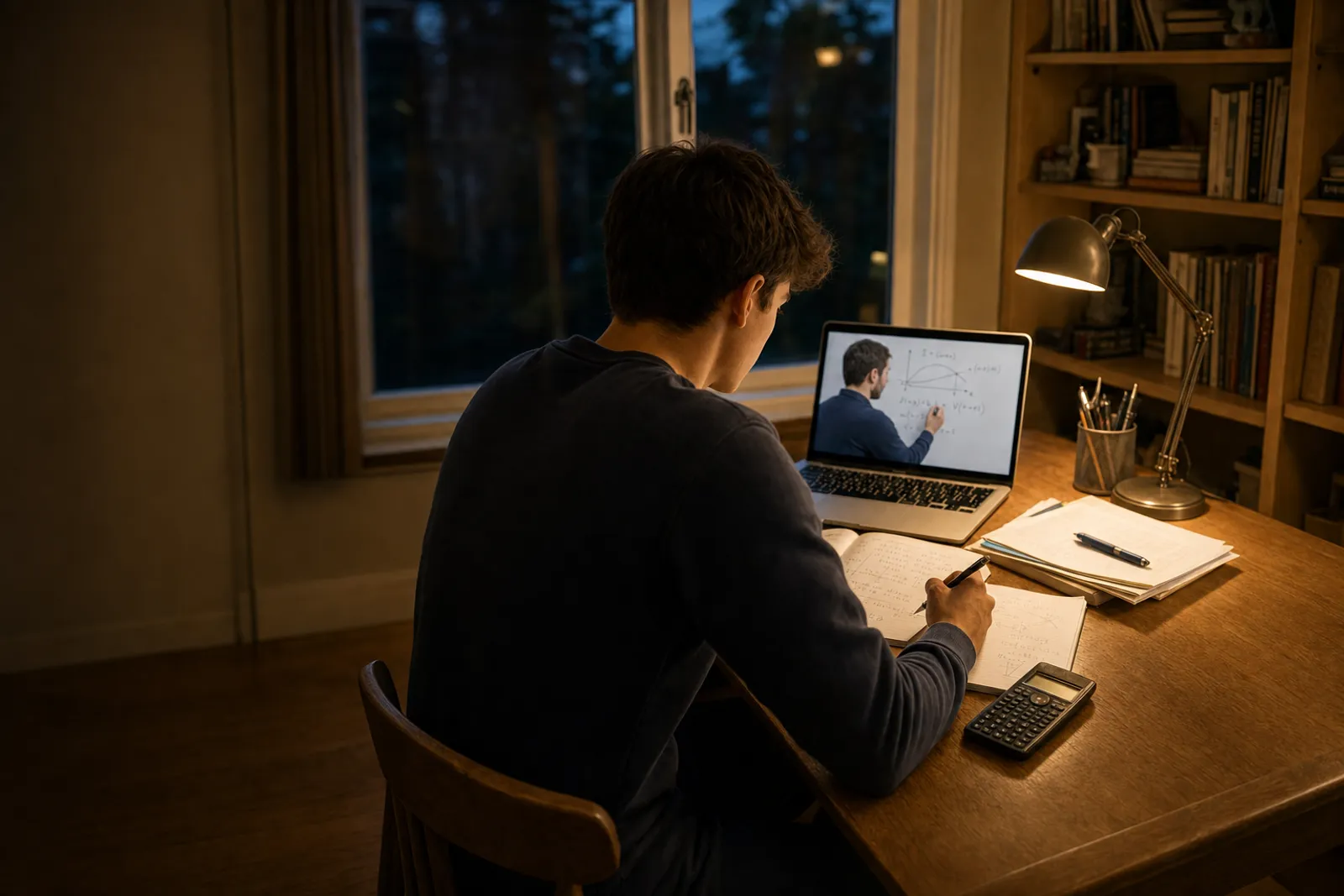 Sixth-form student working through A-Level past papers