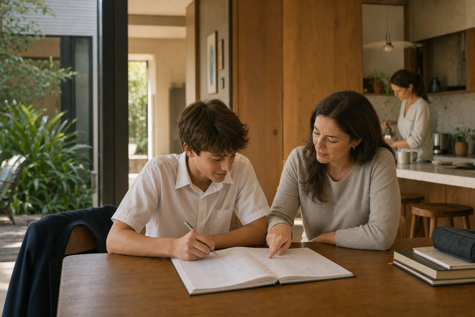 A one-to-one lesson at a family dining table