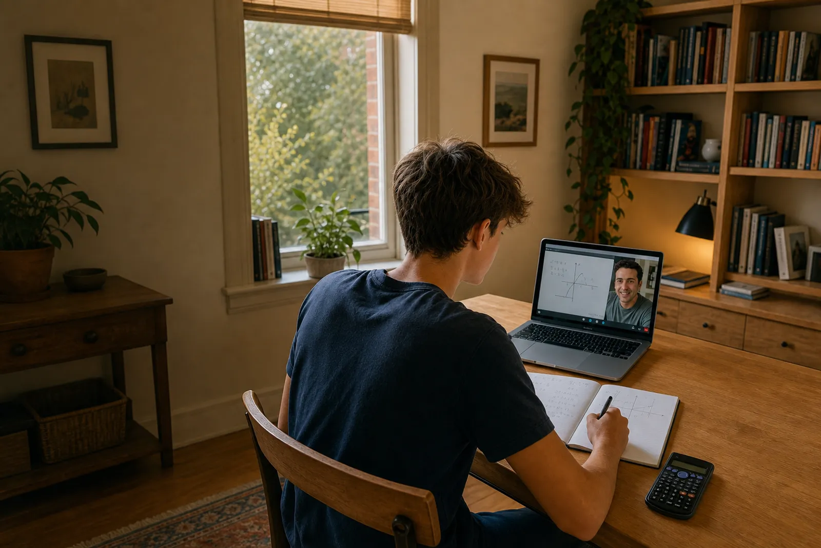GCSE student in an online maths lesson